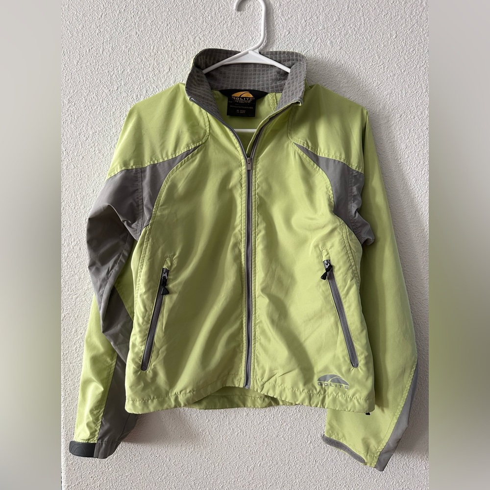 GoLite Women’s Small Jacket lightweight green/grey zip pockets running hiking